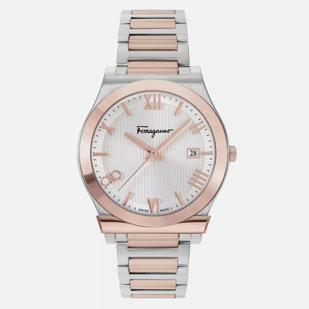Ferragamo Mens Two Tone 41mm Bracelet Fashion Watch